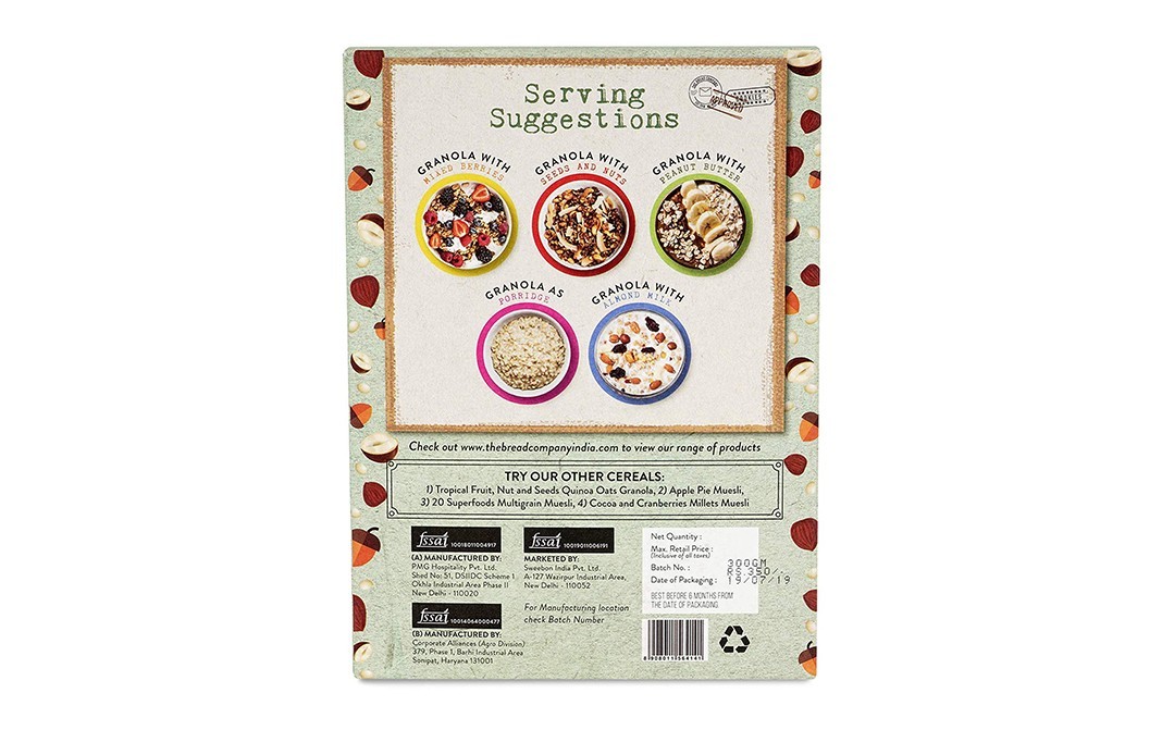 The Bread Company Hazelnut And Amaranth Oats Granola   Pack  300 grams